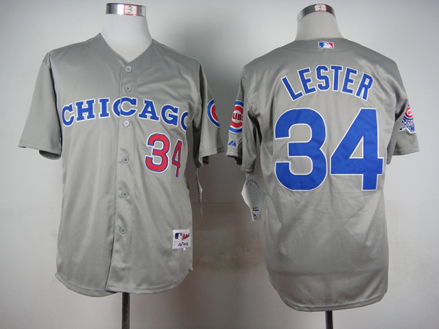 Men Chicago Cubs 34 Lester Grey MLB Jerseys